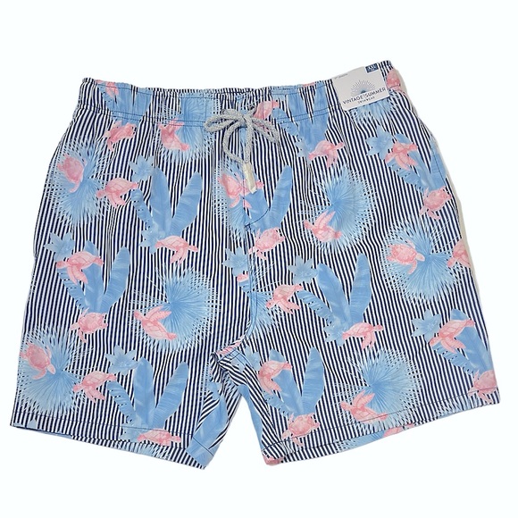 Vintage Summer Swim Shorts Tropical Turtle Print - Picture 4 of 12
